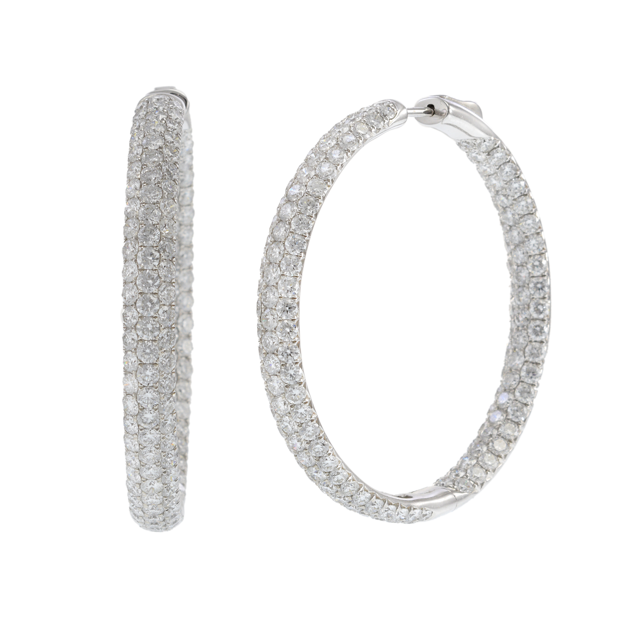 18KT White Gold In-and-Out Hoop Earrings with Round Cut Diamonds