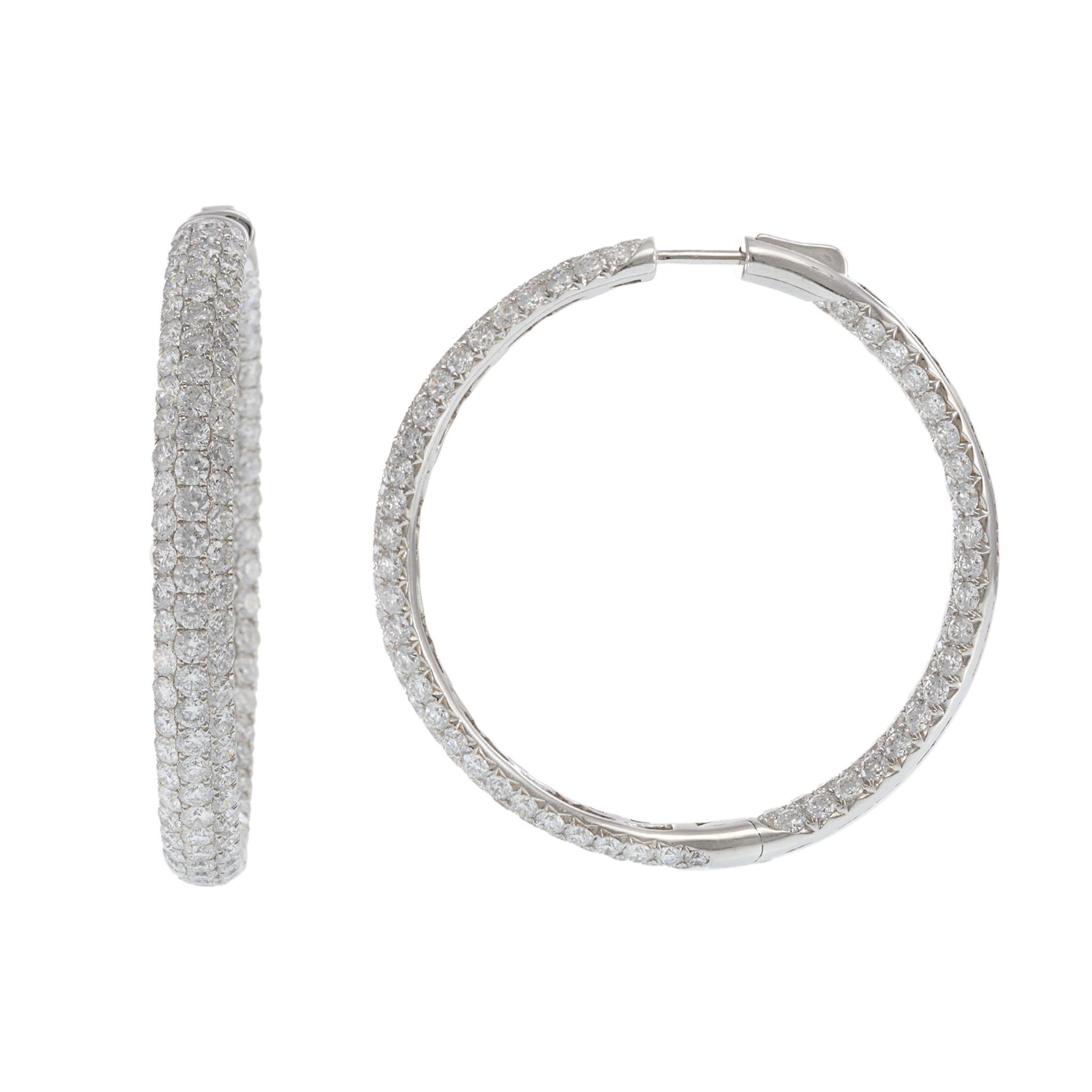 18KT White Gold In-and-Out Hoop Earrings with Round Cut Diamonds