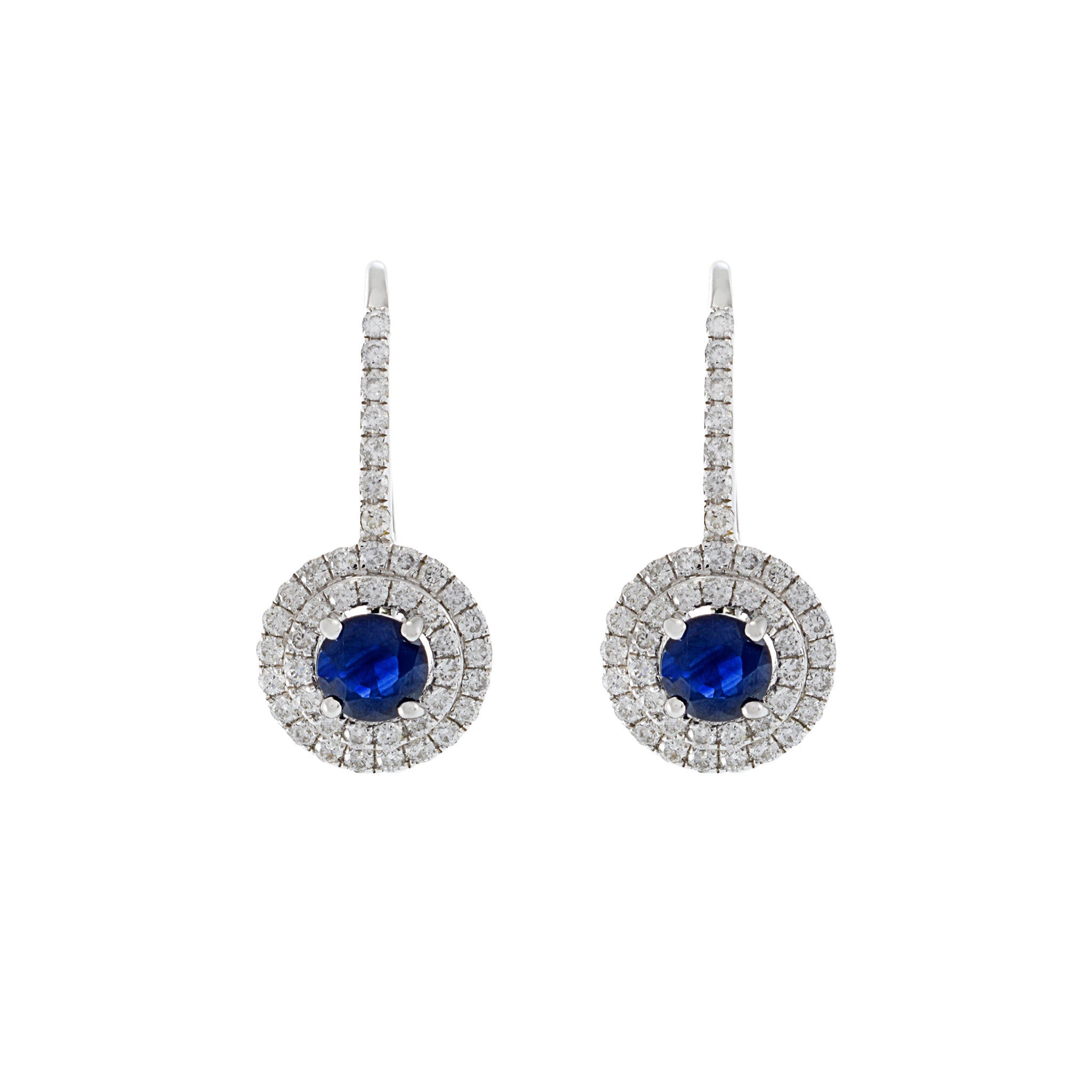 18KT White Gold Diamond And Sapphire Circle Drop Earrings