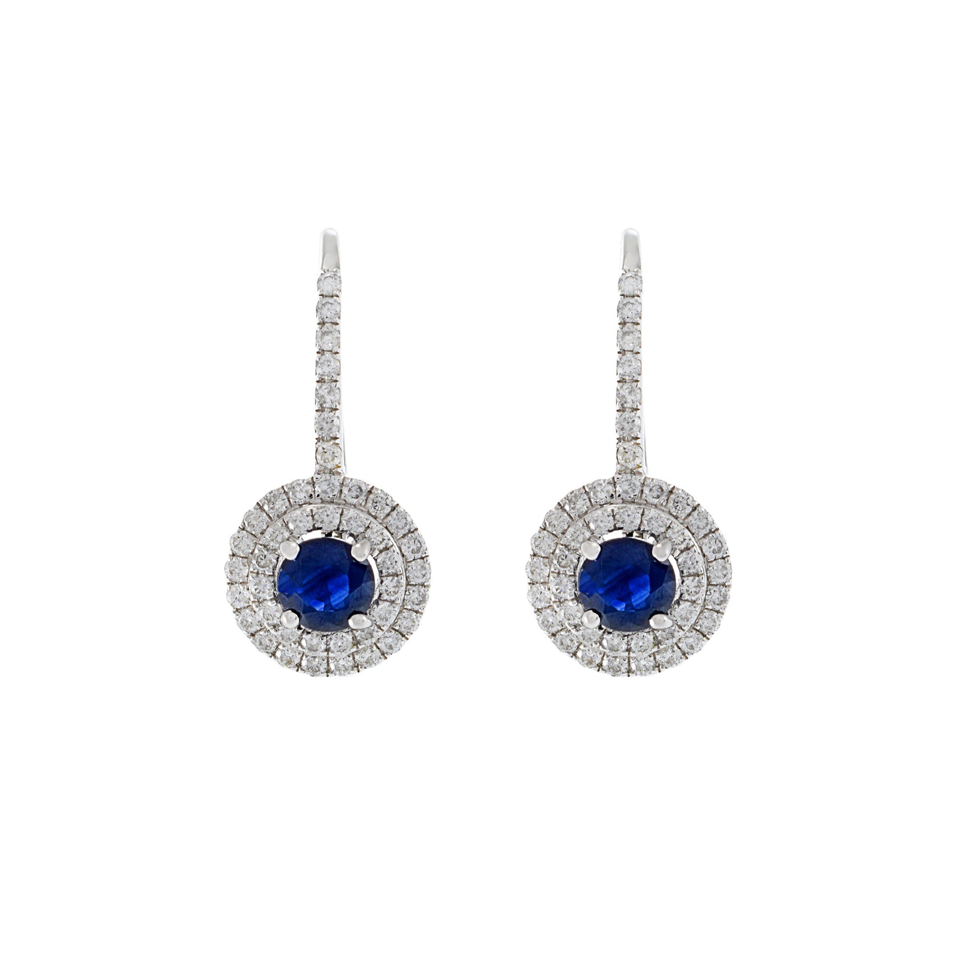 18KT White Gold Diamond And Sapphire Circle Drop Earrings