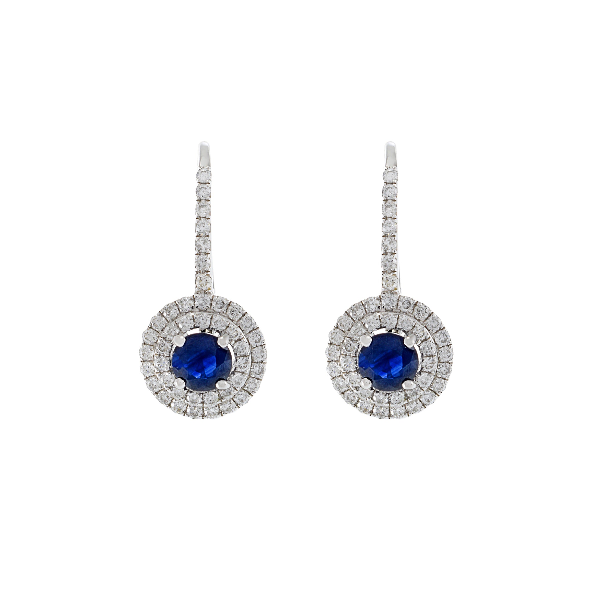18KT White Gold Diamond And Sapphire Circle Drop Earrings