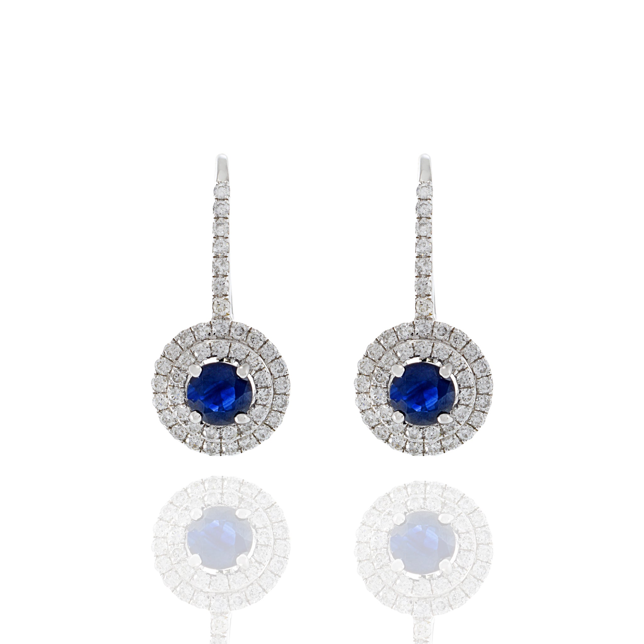 18KT White Gold Diamond And Sapphire Circle Drop Earrings