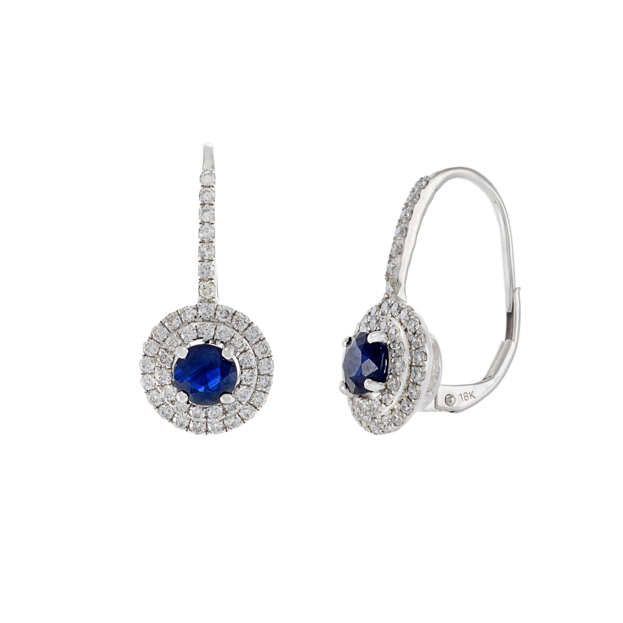 18KT White Gold Diamond And Sapphire Circle Drop Earrings