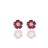 18KT Rose Gold Ruby And Diamond Flower Earrings