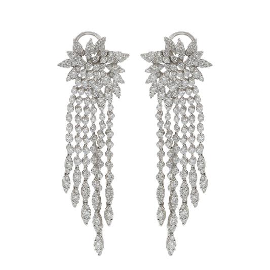 18KT White Gold Diamond Burst Chandelier Earrings