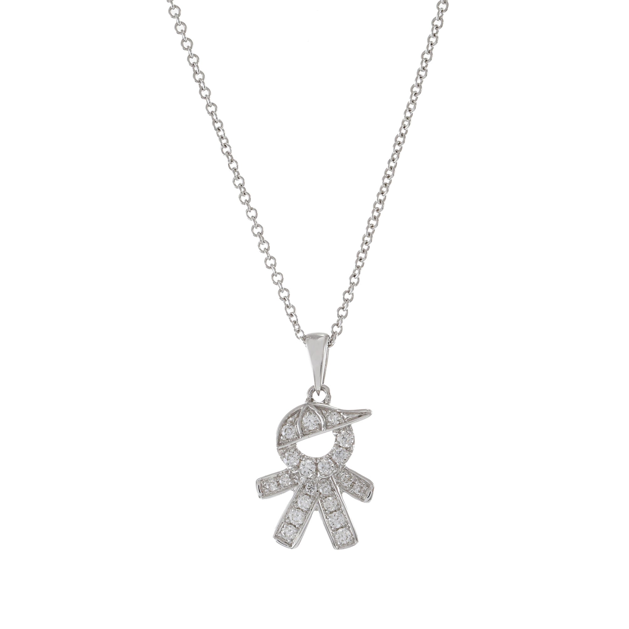 18KT White Gold Boy With Cap Diamond Charm Pendant