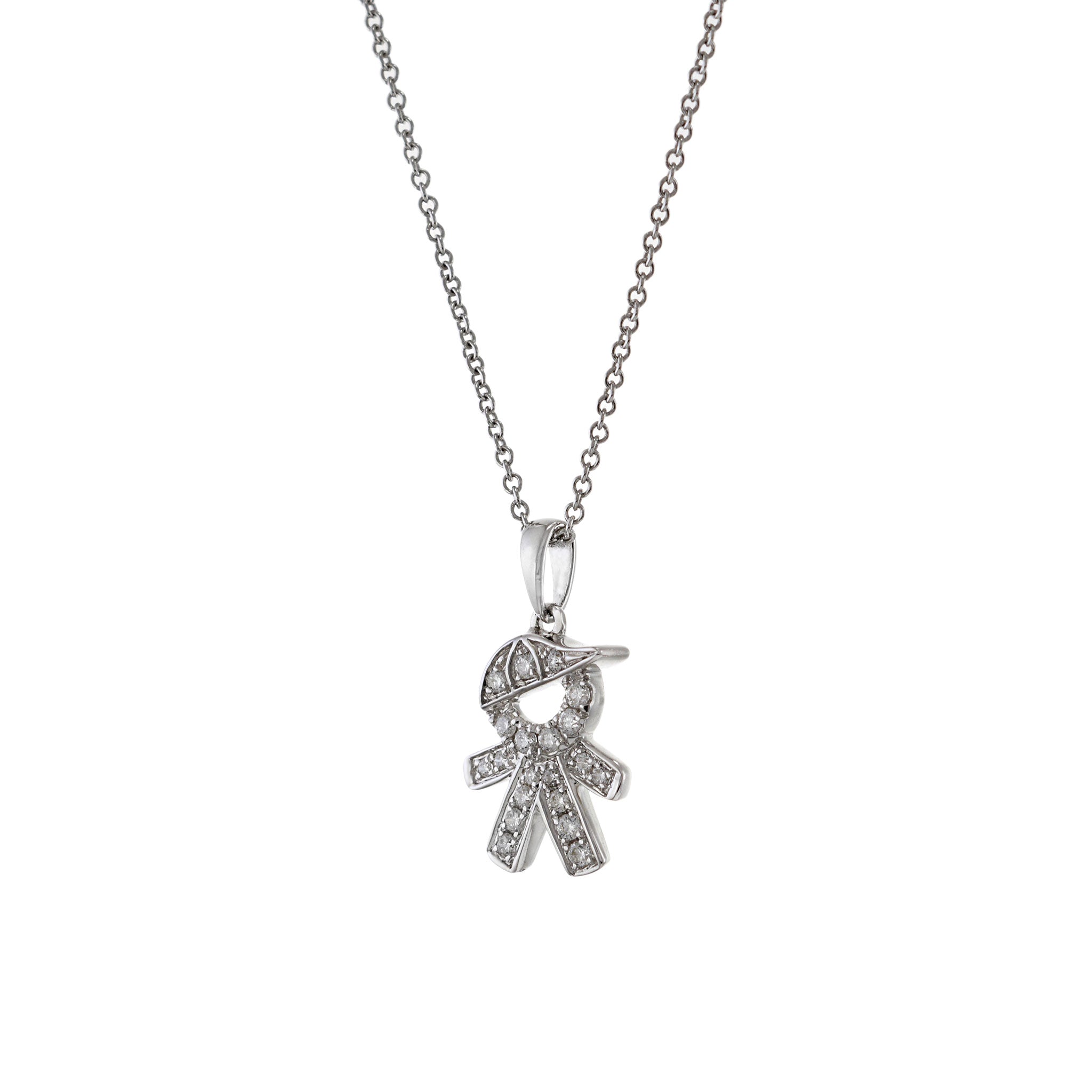 18KT White Gold Boy With Cap Diamond Charm Pendant