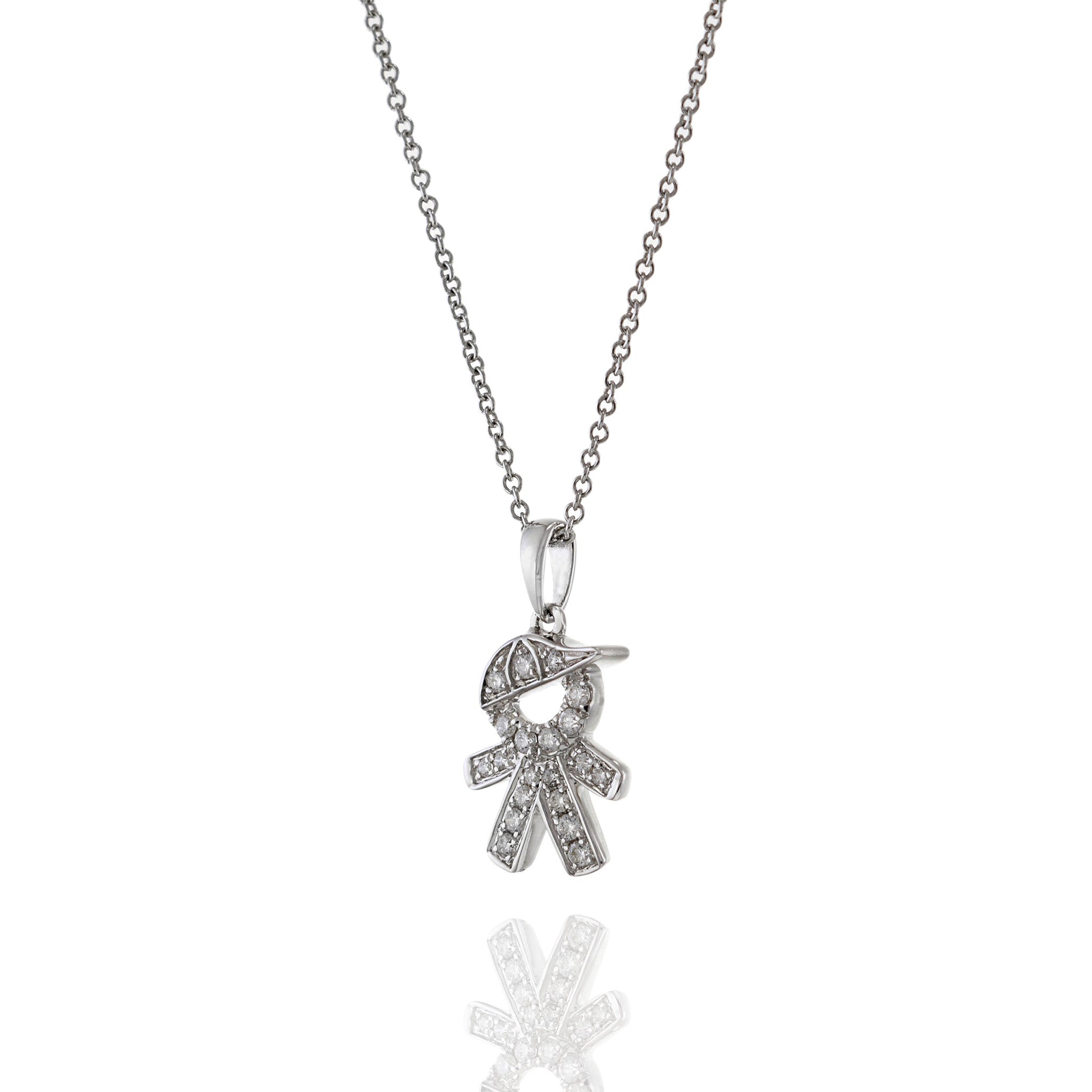 18KT White Gold Boy With Cap Diamond Charm Pendant