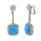 Estate 18KT Natural Sleeping Beauty Cushion Cut Turquoise Earrings with Diamonds