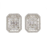 18KT White Gold Round and Baguette Diamond Cluster Earrings