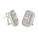 18KT White Gold Round and Baguette Diamond Cluster Earrings