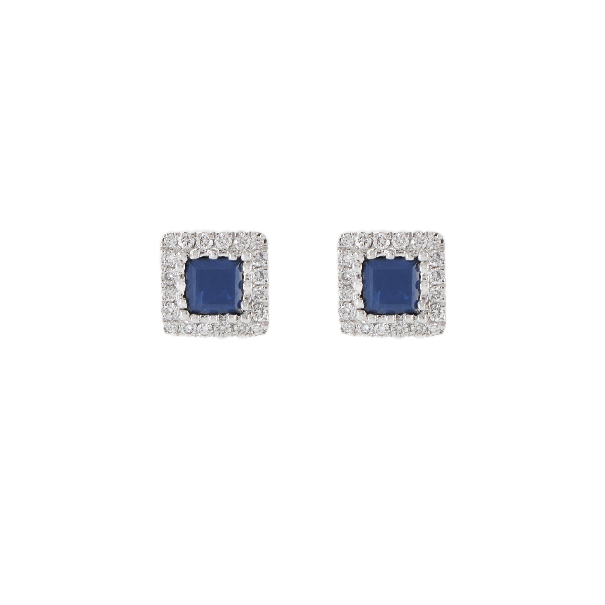 18KT White Gold Princess Cut Sapphire and Diamond Earrings