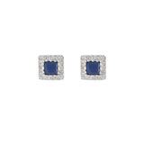 18KT White Gold Princess Cut Sapphire and Diamond Earrings