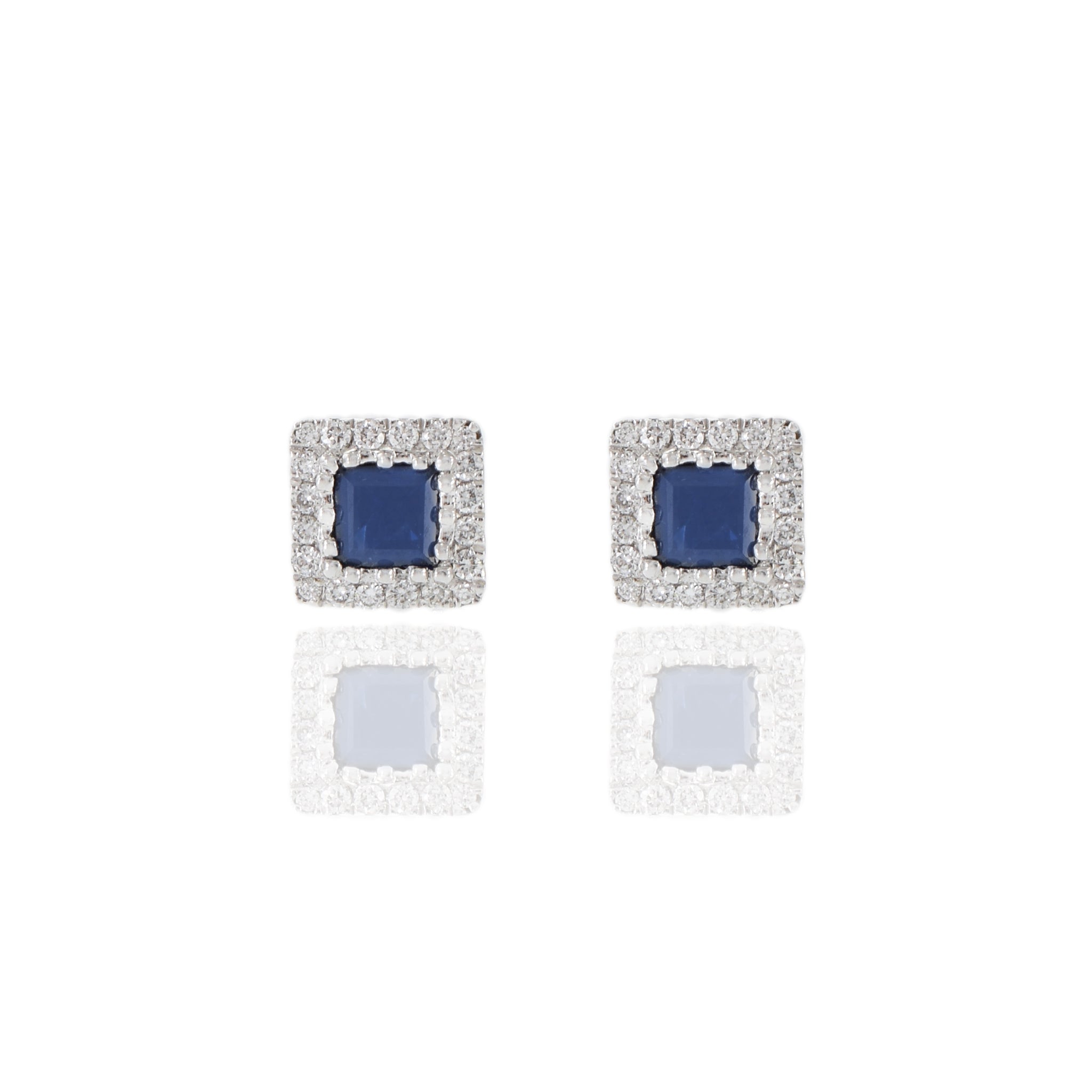 18KT White Gold Princess Cut Sapphire and Diamond Earrings