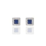 18KT White Gold Princess Cut Sapphire and Diamond Earrings