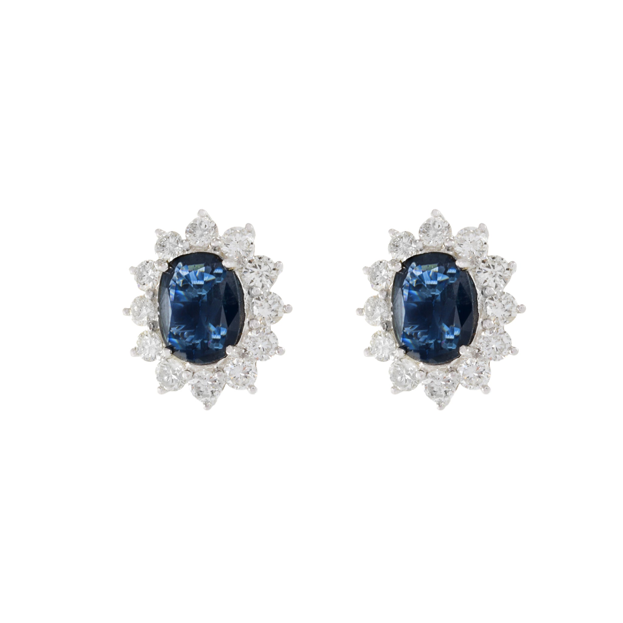 18KT White Gold Blue Sapphire And Diamond Earrings