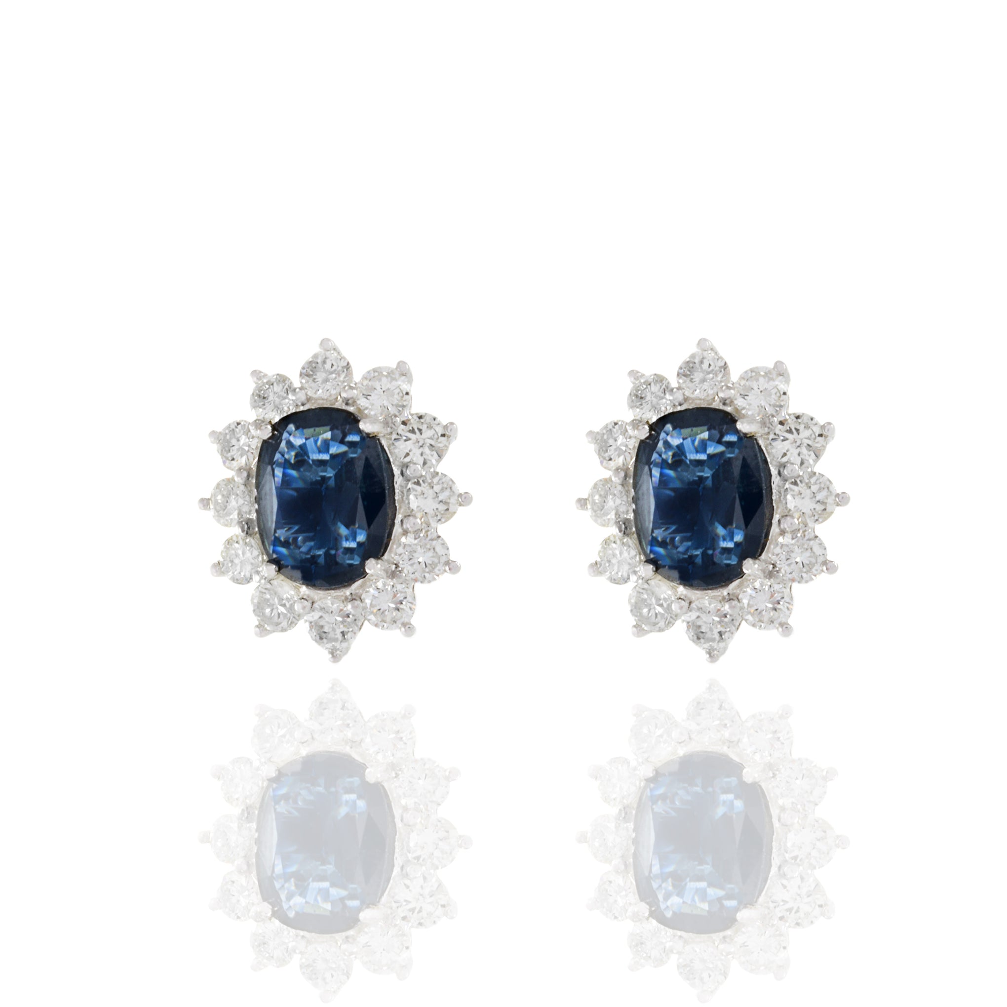 18KT White Gold Blue Sapphire And Diamond Earrings