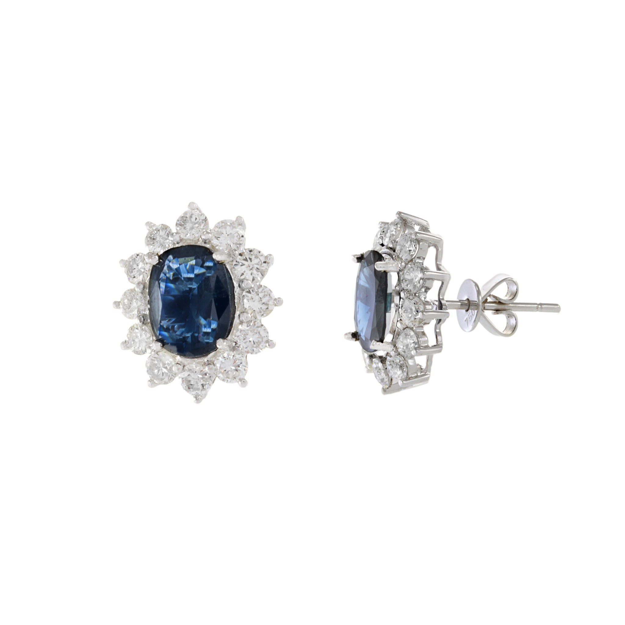 18KT White Gold Blue Sapphire And Diamond Earrings