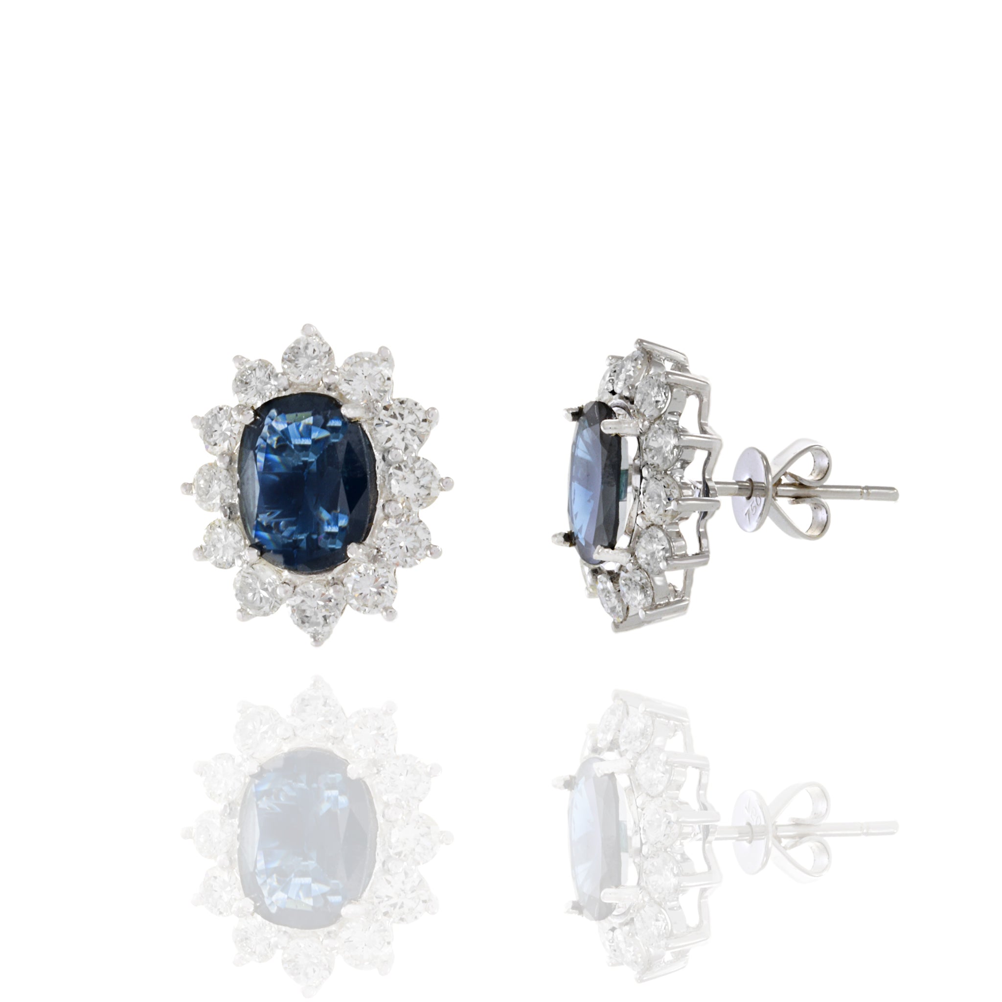 18KT White Gold Blue Sapphire And Diamond Earrings