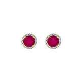 18KT Yellow Gold Diamond And Ruby Center Earrings