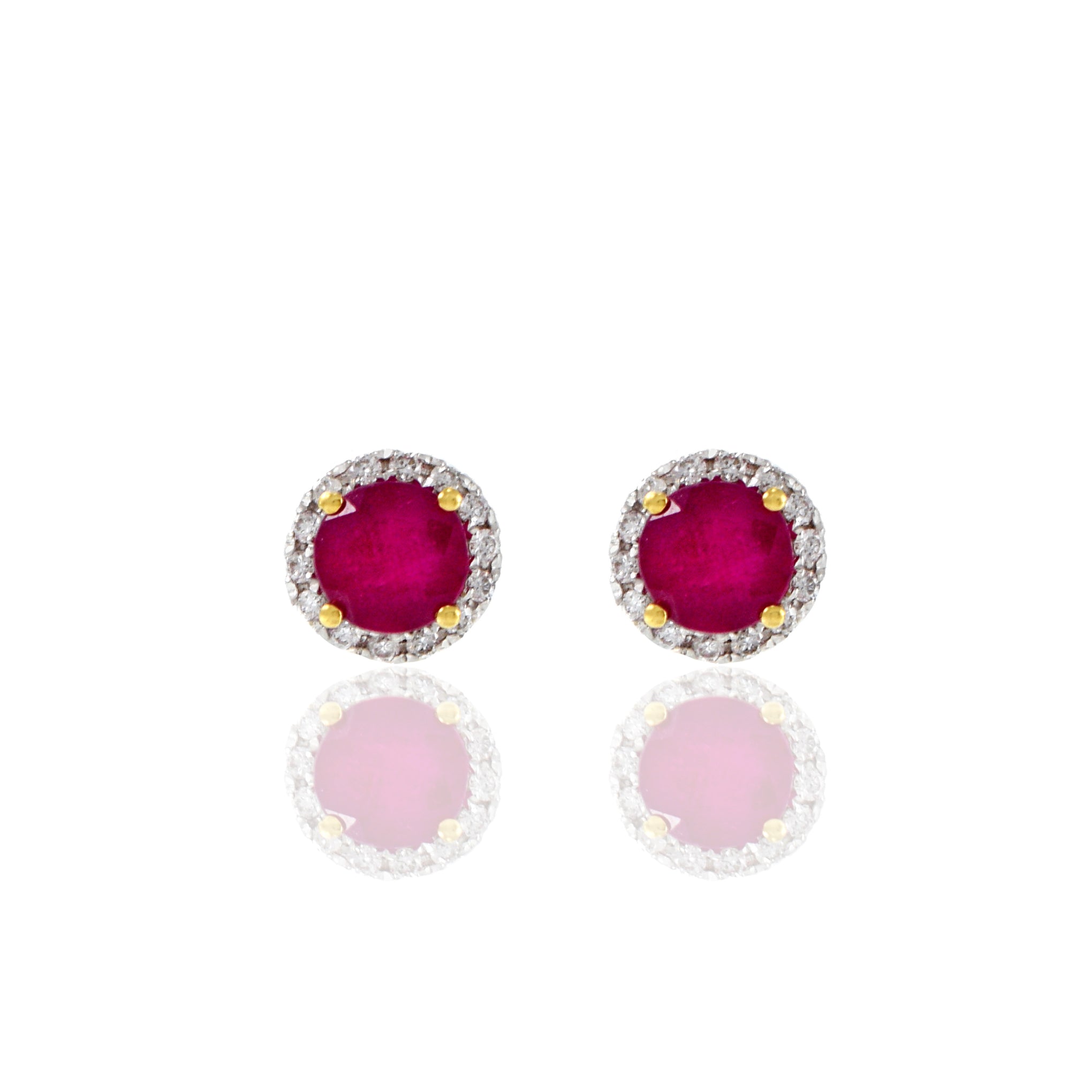 18KT Yellow Gold Diamond And Ruby Center Earrings