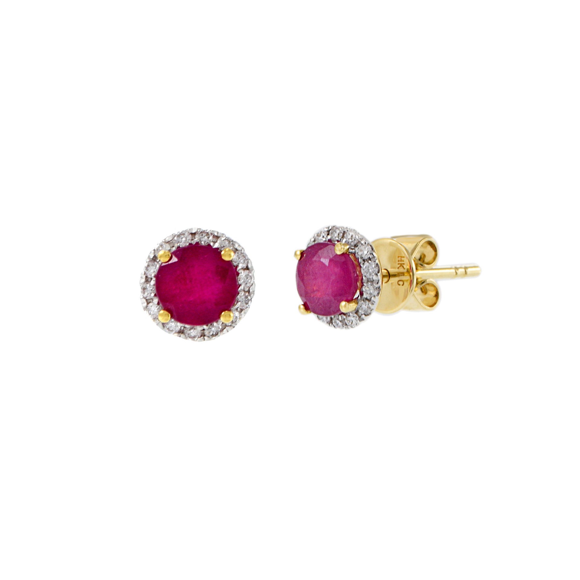 18KT Yellow Gold Diamond And Ruby Center Earrings