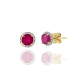 18KT Yellow Gold Diamond And Ruby Center Earrings