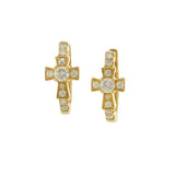 14KT Yellow Gold Diamond Cross Huggie Earrings