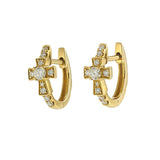 14KT Yellow Gold Diamond Cross Huggie Earrings