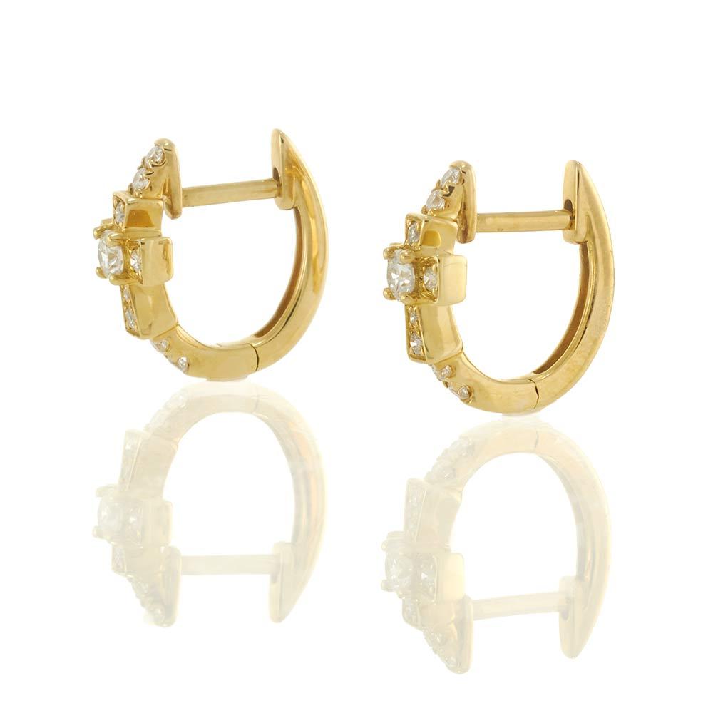 14KT Yellow Gold Diamond Cross Huggie Earrings