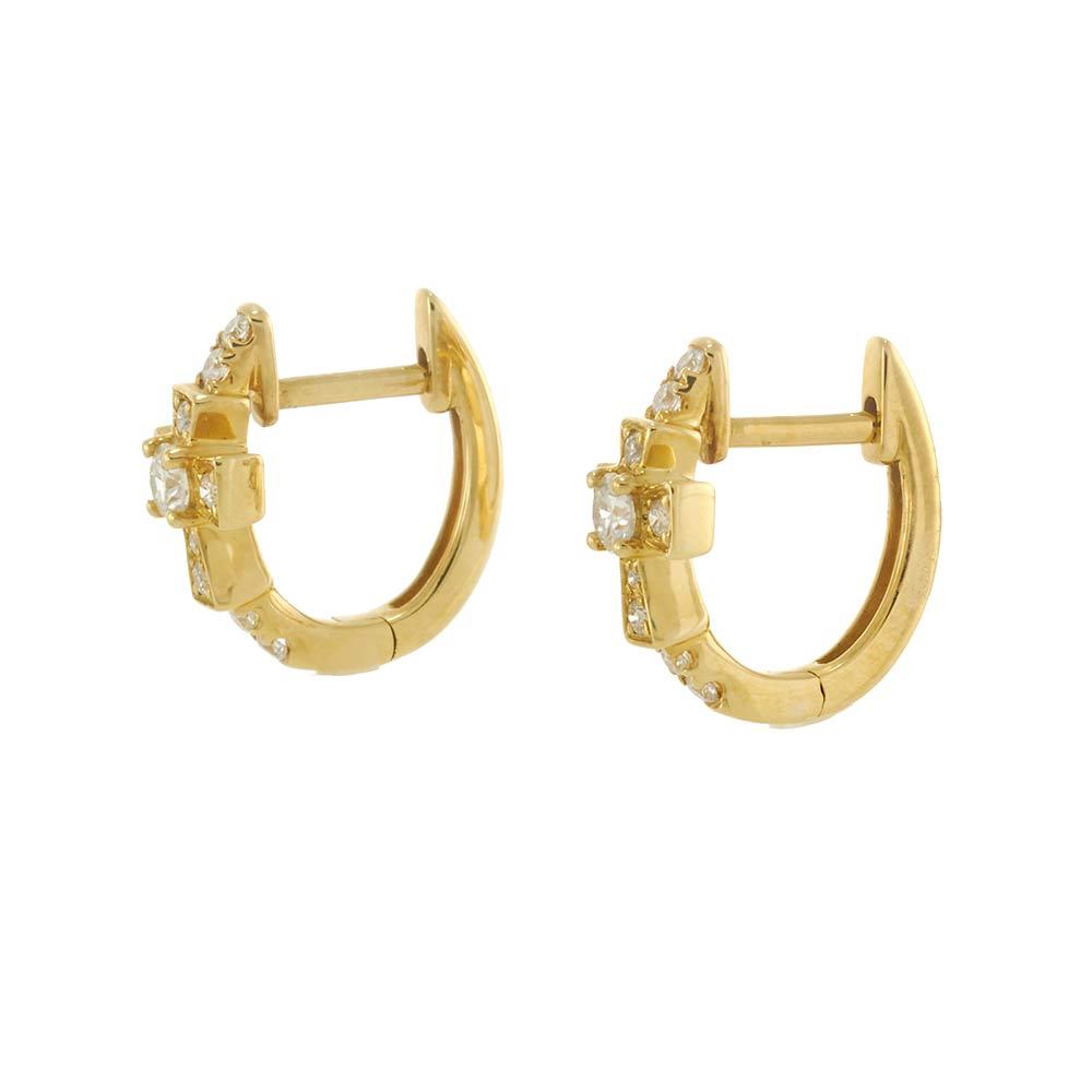 14KT Yellow Gold Diamond Cross Huggie Earrings