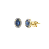 18KT Yellow Gold Oval Blue Sapphire And Diamond Earrings