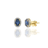 18KT Yellow Gold Oval Blue Sapphire And Diamond Earrings