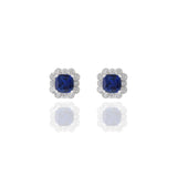 18KT White Gold Cushion Cut Blue Sapphire And Diamond Earrings