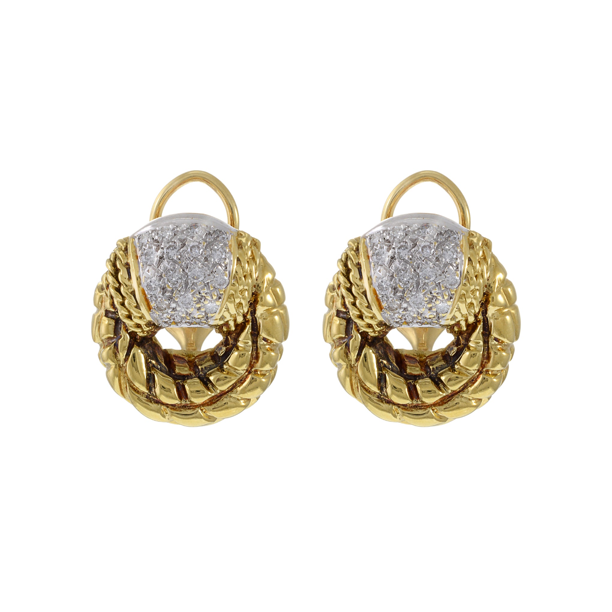 Vintage Braided 14KT Yellow Gold Diamond Earrings