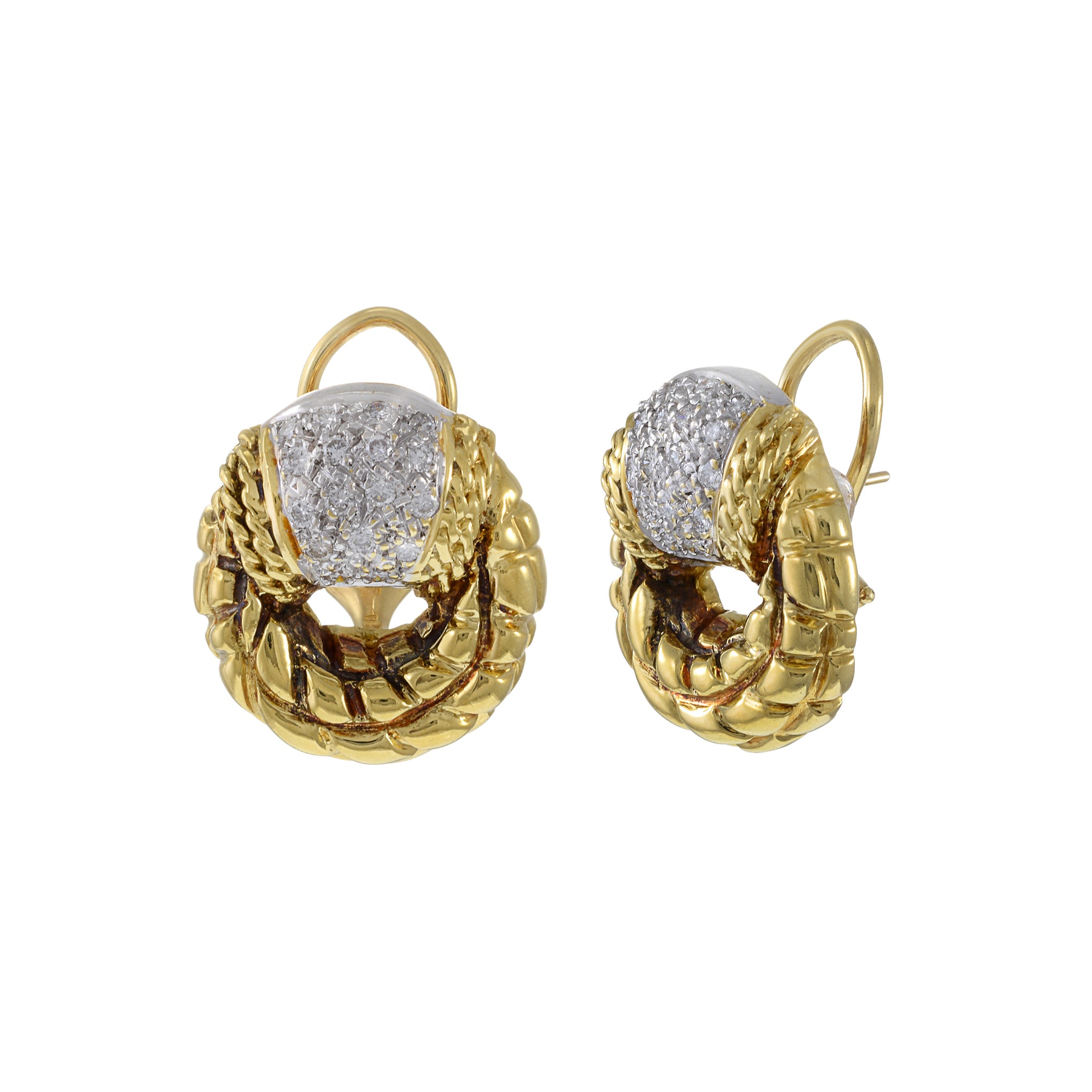 Vintage Braided 14KT Yellow Gold Diamond Earrings