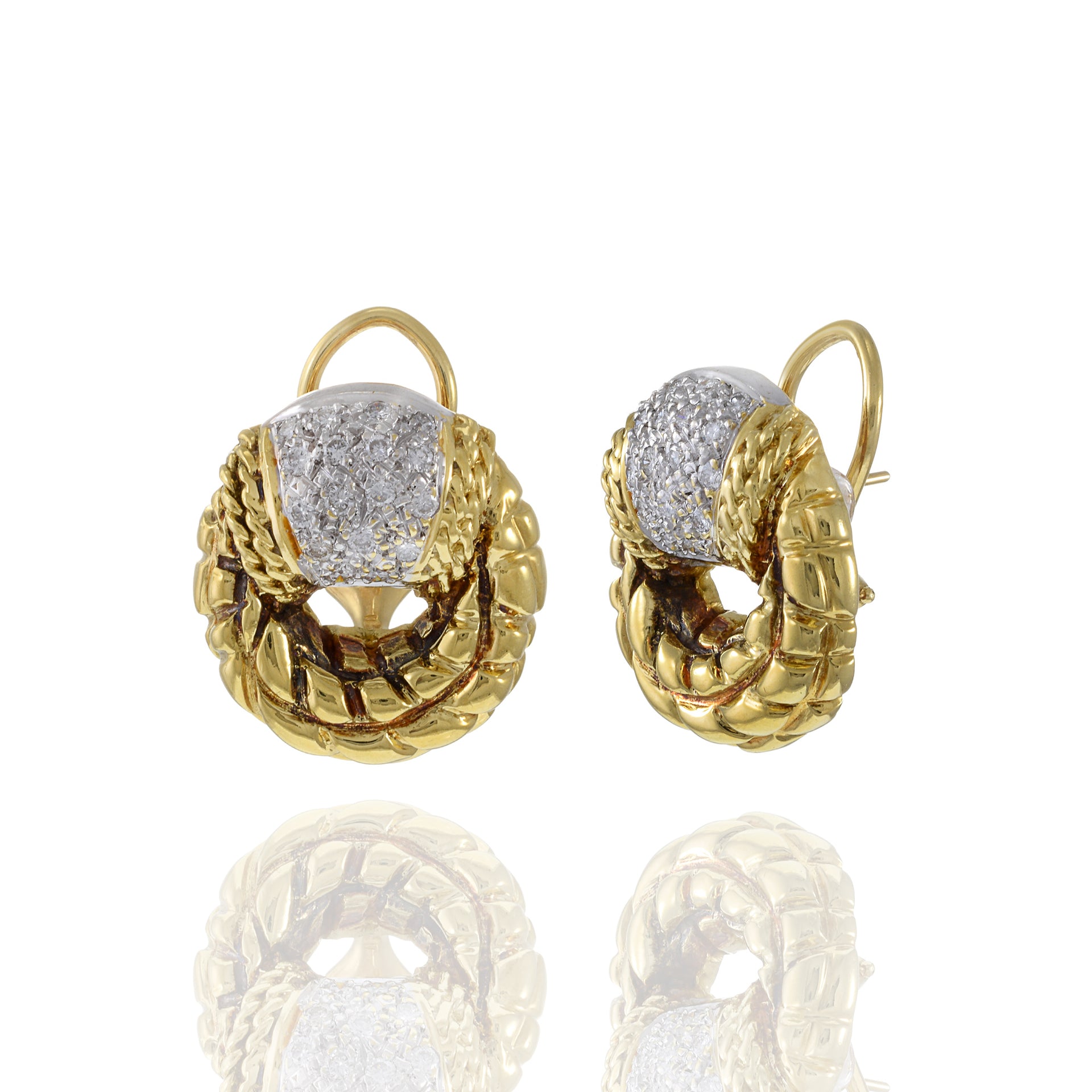 Vintage Braided 14KT Yellow Gold Diamond Earrings