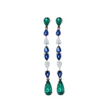 18KT White Gold Emerald, Sapphire and Diamond Drop Earrings