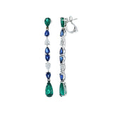 18KT White Gold Emerald, Sapphire and Diamond Drop Earrings