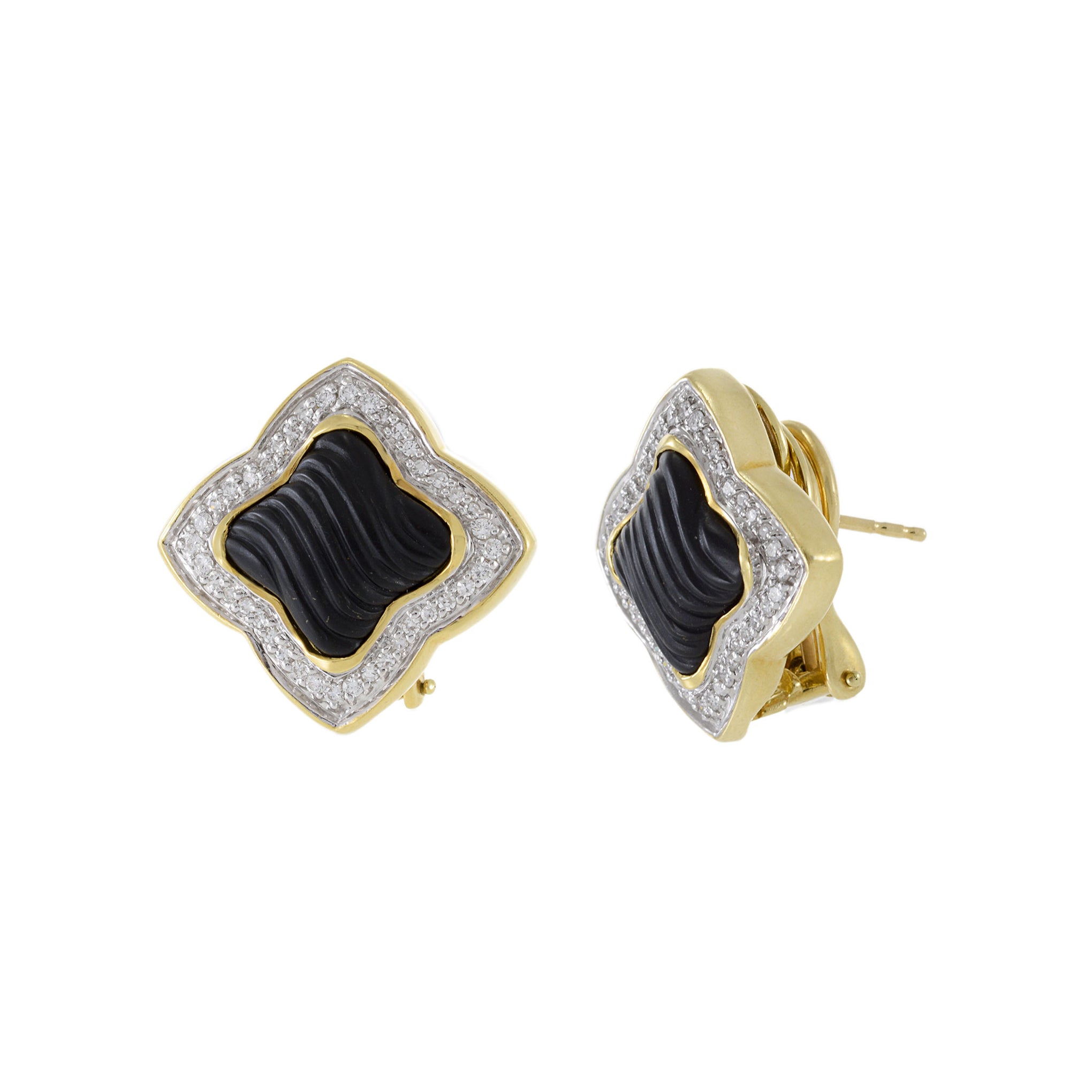 Vintage 18KT Yellow Gold David Yurman Black Onyx And Diamond Earrings