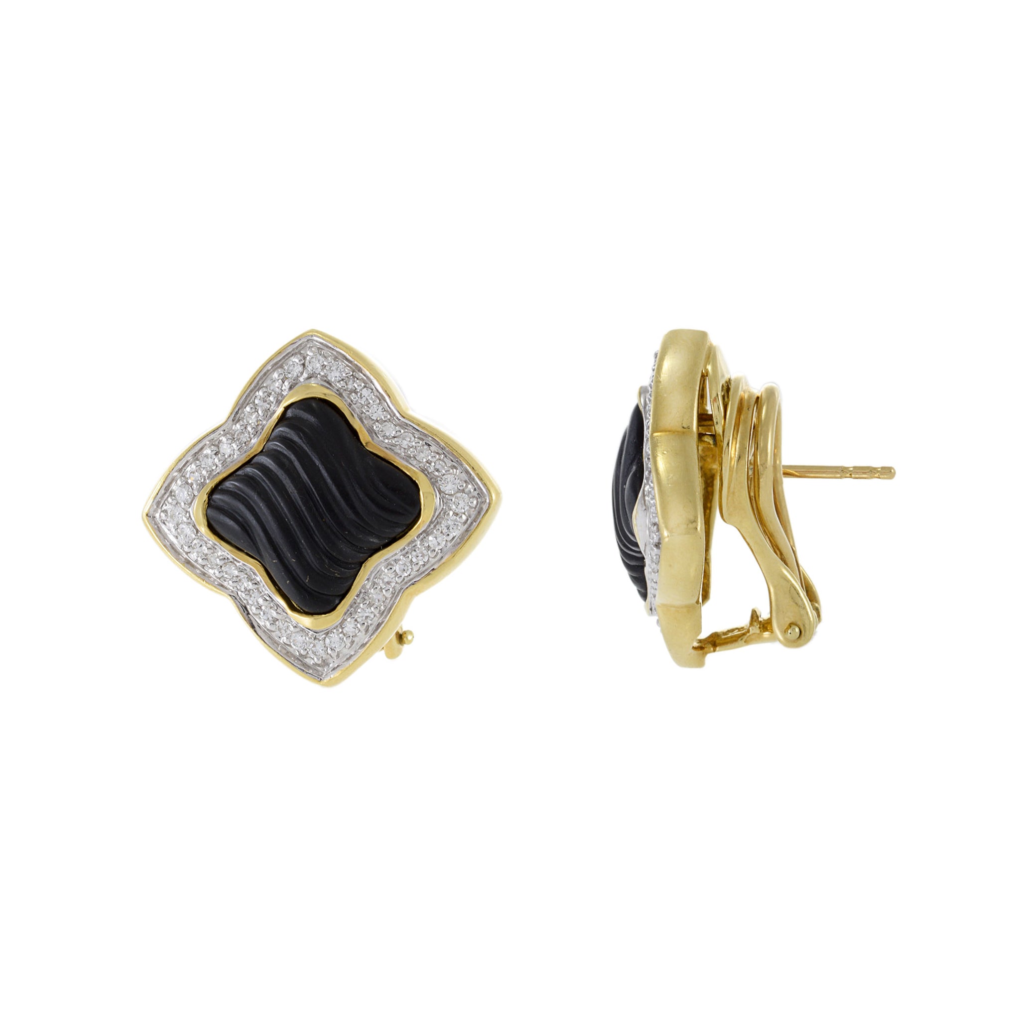 Vintage 18KT Yellow Gold David Yurman Black Onyx And Diamond Earrings