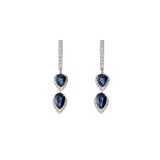 18KT White Gold Diamond And Blue Sapphire Drop Earrings