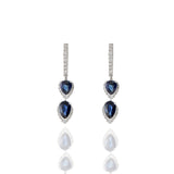 18KT White Gold Diamond And Blue Sapphire Drop Earrings