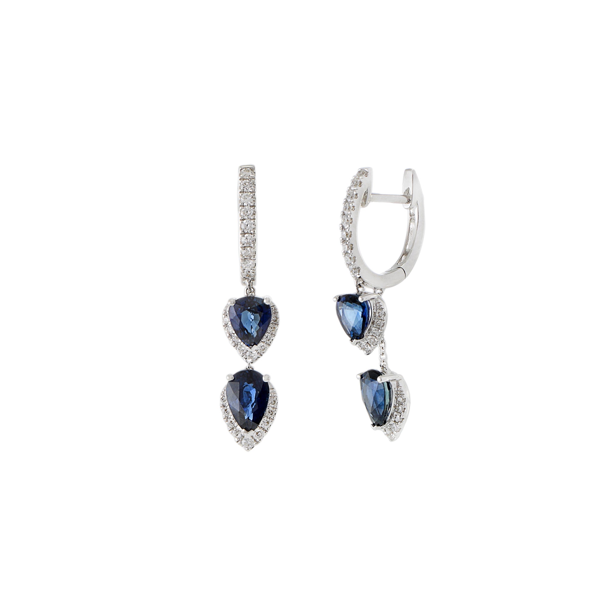 18KT White Gold Diamond And Blue Sapphire Drop Earrings