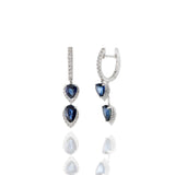 18KT White Gold Diamond And Blue Sapphire Drop Earrings