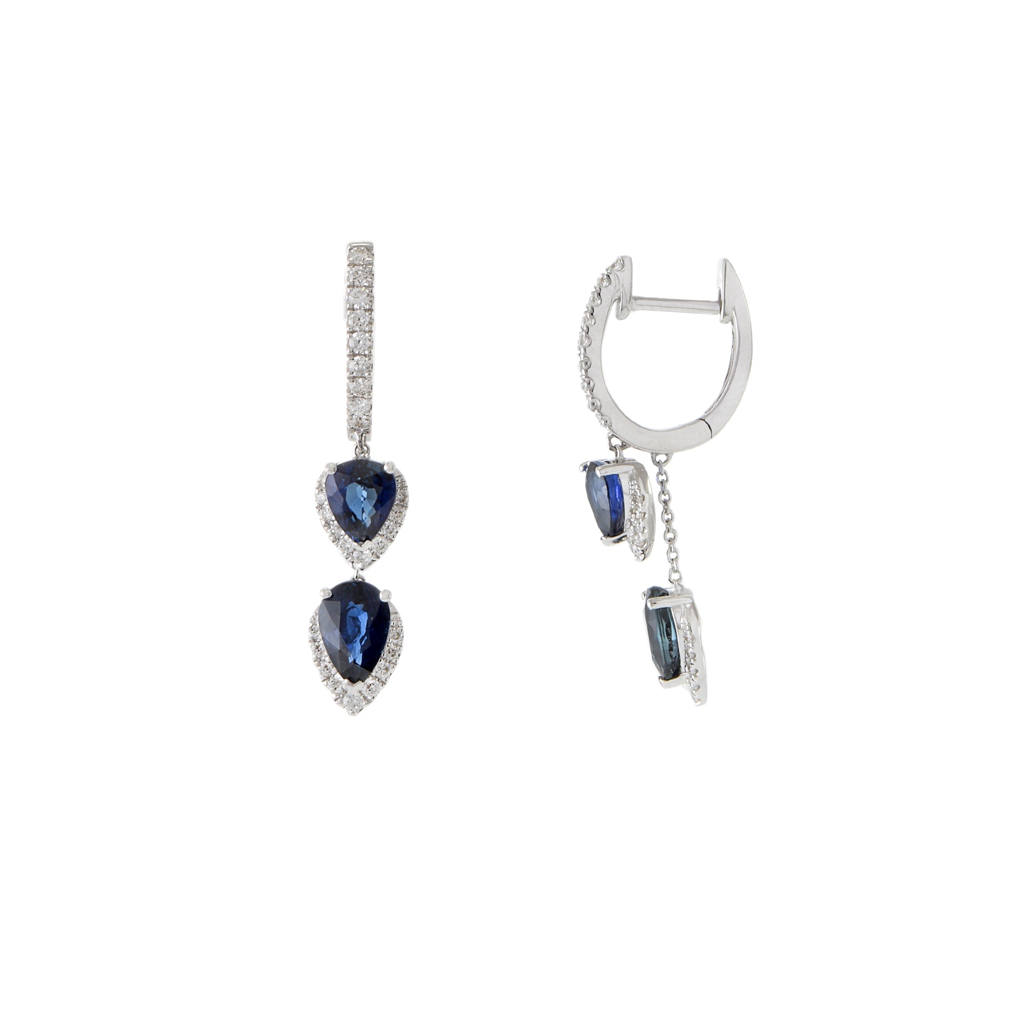 18KT White Gold Diamond And Blue Sapphire Drop Earrings