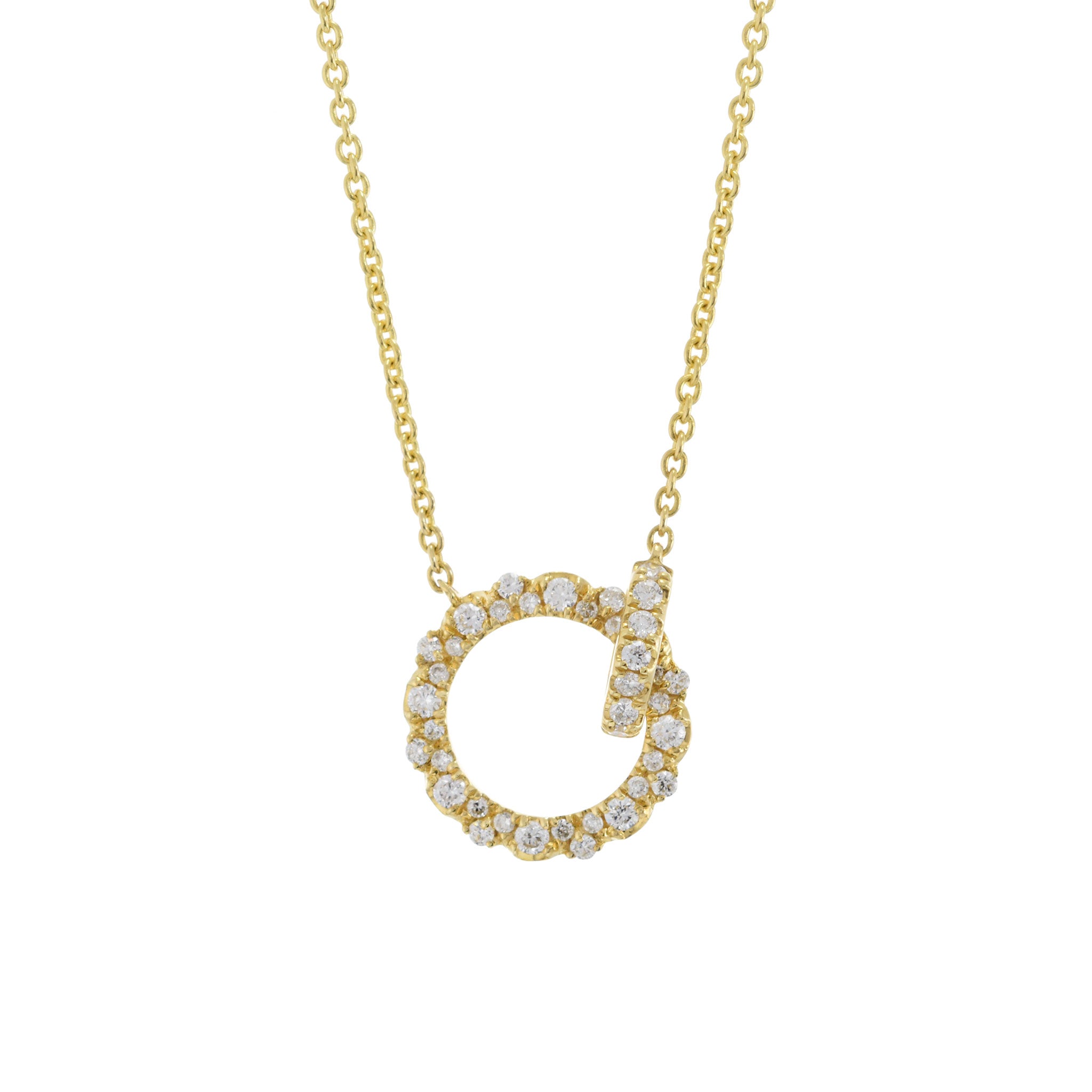 18KT Yellow Gold Pendant Eternity Diamond Circle With Diamond Lock Pendant