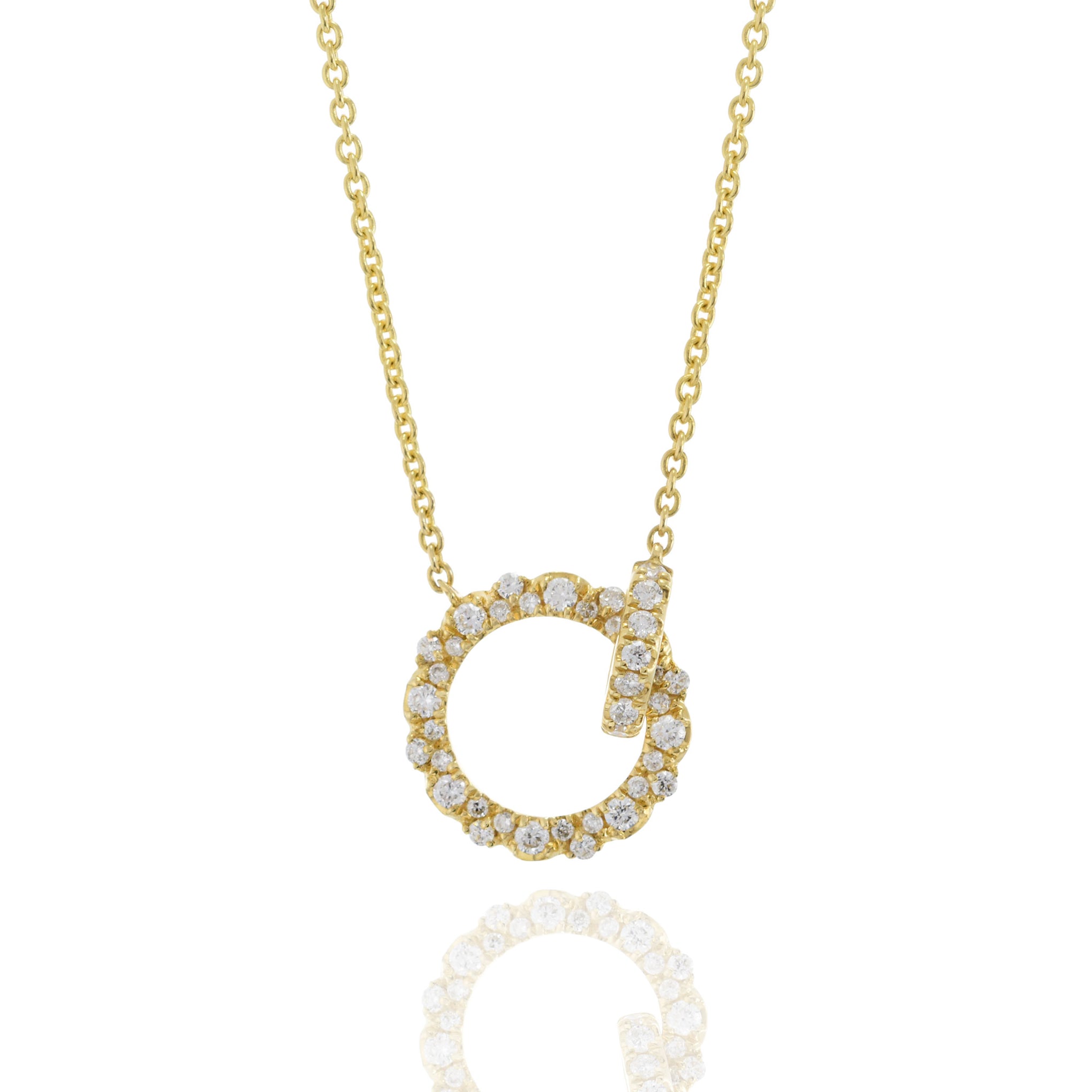 18KT Yellow Gold Pendant Eternity Diamond Circle With Diamond Lock Pendant