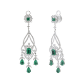 18KT White Gold Emerald and Diamond Drop Earrings