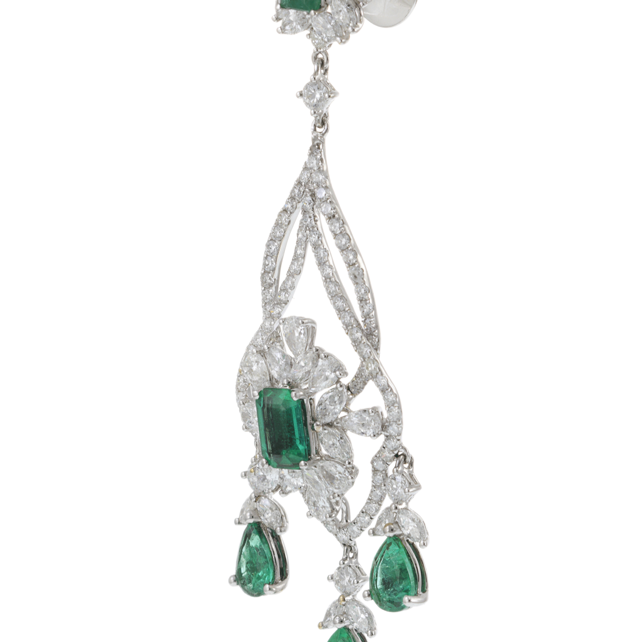 18KT White Gold Emerald and Diamond Drop Earrings